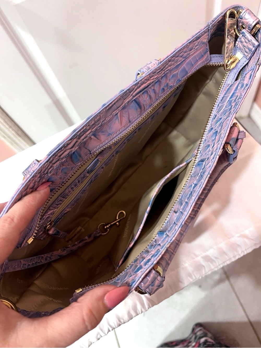 Brahmin Mini Asher/Small Ashlee Lilac Iridescent Croc Embossed Leather Tote - Picture 2 of 4